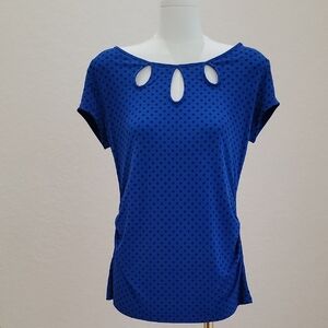 NWOT New York & Company Stretchy Blue and Black Polka Dot Women's Top- Size XS